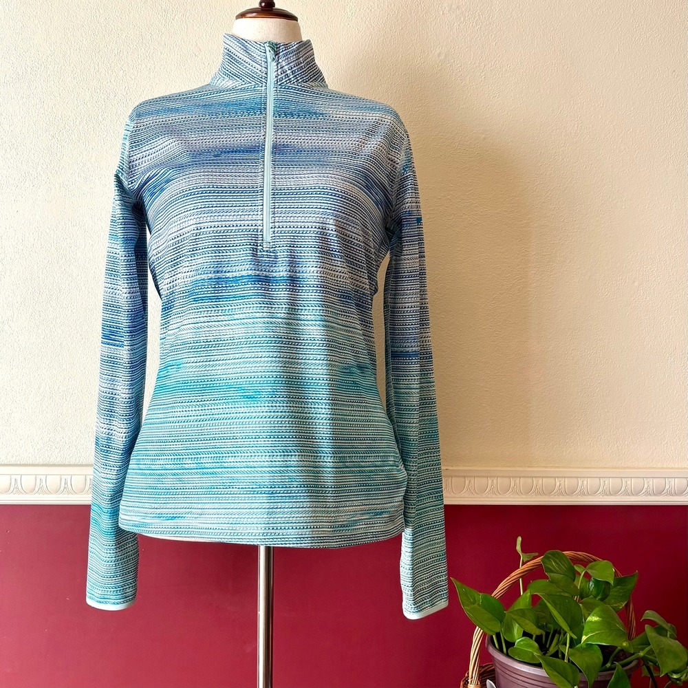 Nike Dri-FIT Quarter Zip Pullover Blue Space Dye Thumbhole Top Women's XL Active
